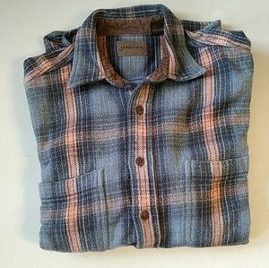 ST. JOHN'S BAY Blue & Tan Plaid Flannel Shirt